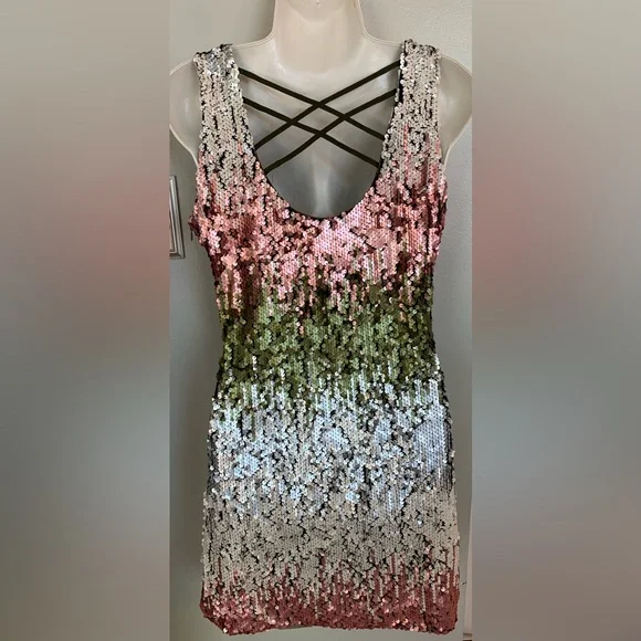 The Clothing Co. multi-color Sequin Dress Women’s Jr. L Large - Picture 2 of 5